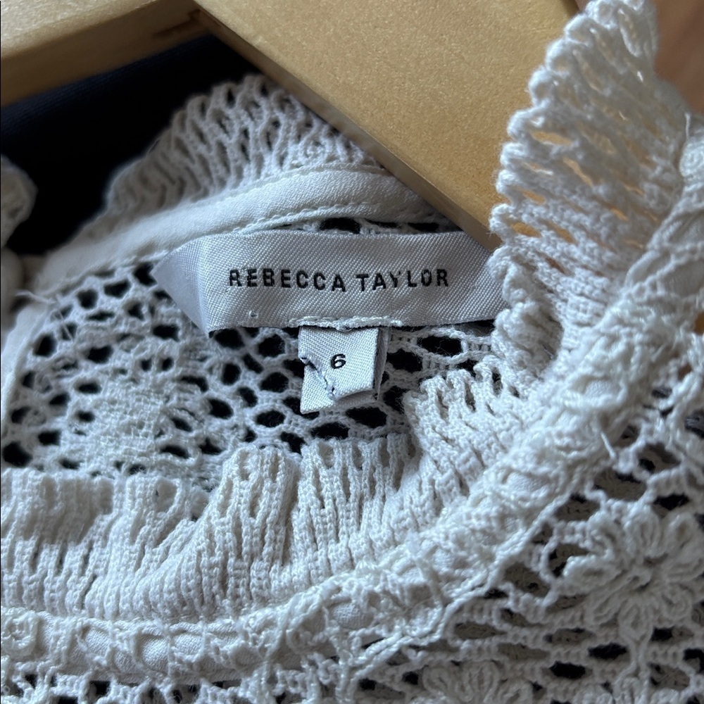 REBECCA TAYLOR Crochet Knit Long-Sleeve Top, Size 6 - Picture 4 of 10